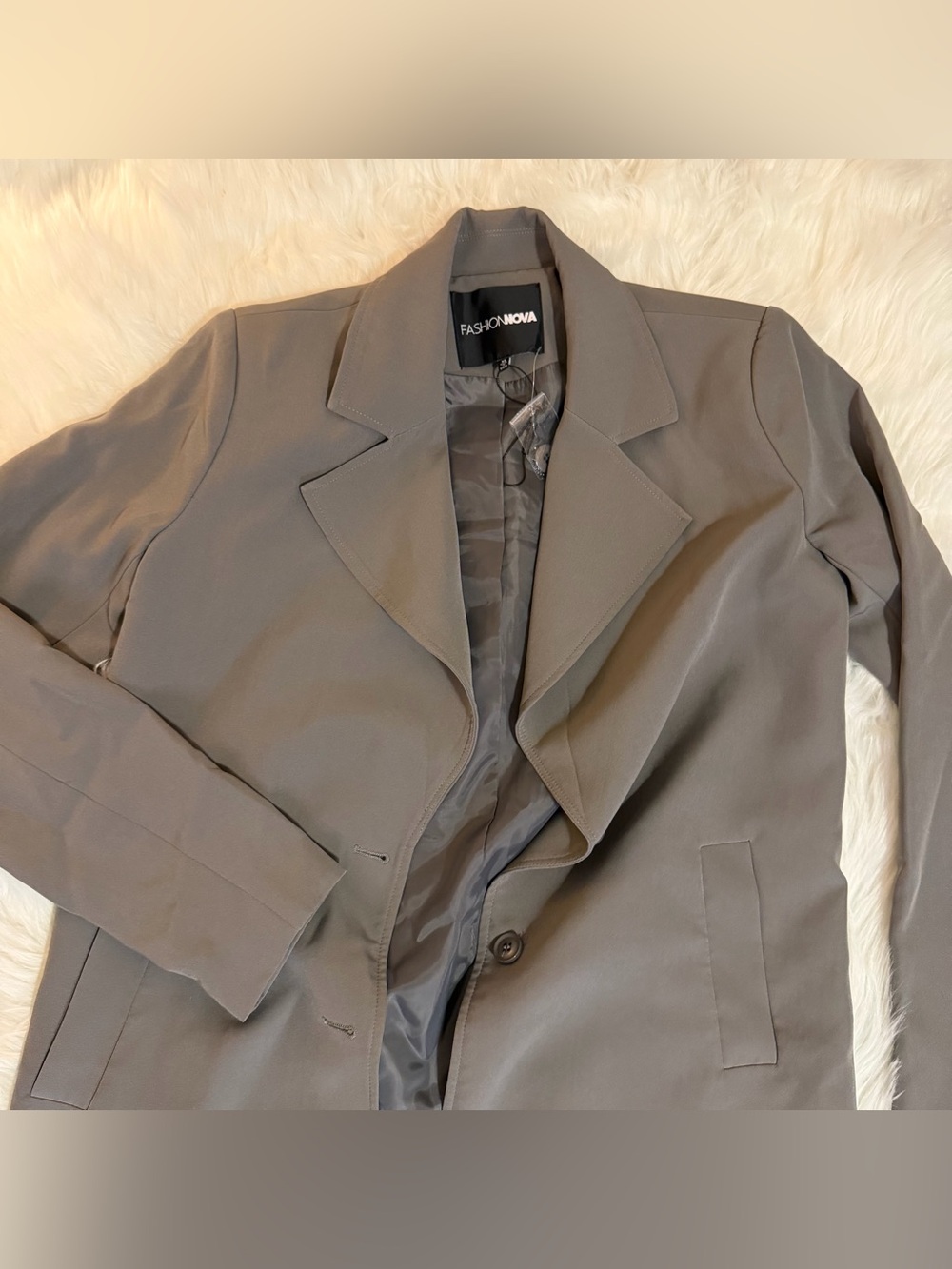 Fashion Nova Gray/Taupe Longline Tailored Coat XS NWT - Picture 3 of 14